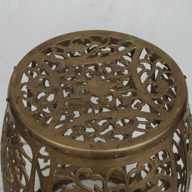 Chinoiserie Vintage Brass Fretwork Stool For Sale - Image 3 of 7