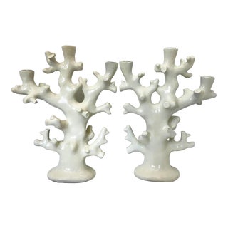 Vintage Palm Beach Regency Coral Shaped Taper Candle Holders, 1970s - a Pair For Sale