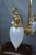 Antique Victorian Hubbell Opalescent Swirl Glass 4 Light Pendant Chandelier 38" For Sale - Image 4 of 14