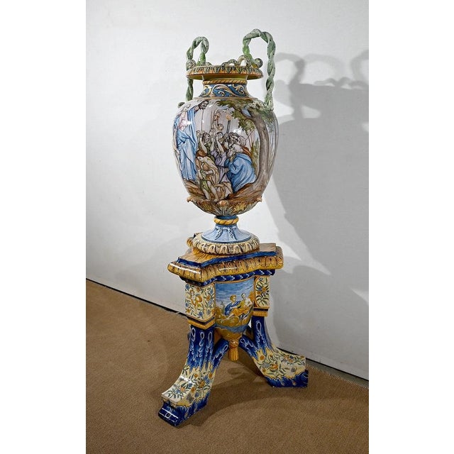19th Century Majolica Vase on Saddle Set, Italy, Set of 2 For Sale - Image 4 of 18