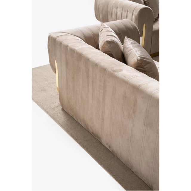 New Luna 3–Piece Channel Tufted Gold Accent Luxury Sofa Set - Sofa , Loveseat & Chair For Sale - Image 12 of 18