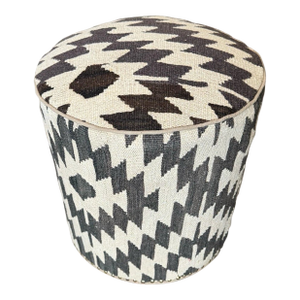 1990s Vintage Handwoven Kilim Rug Pouf Ottoman Foot Stool