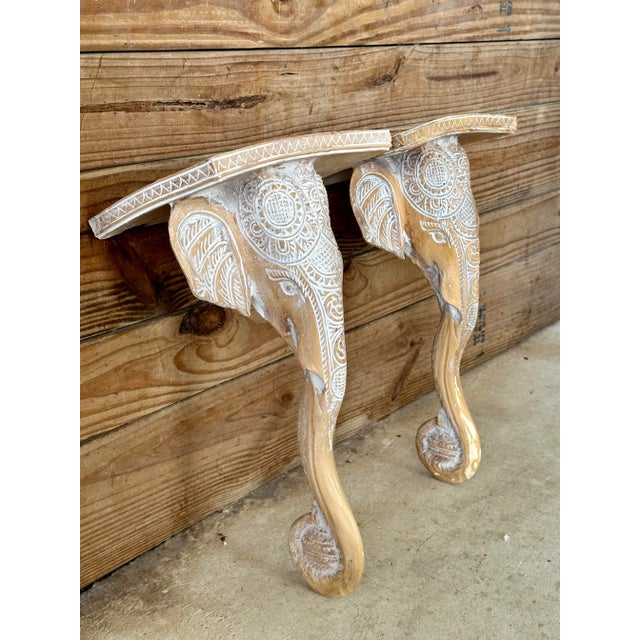 Vintage Regency Sculptural Elephant Carved Wood Wall Bracket Shelves-Pair For Sale - Image 12 of 12