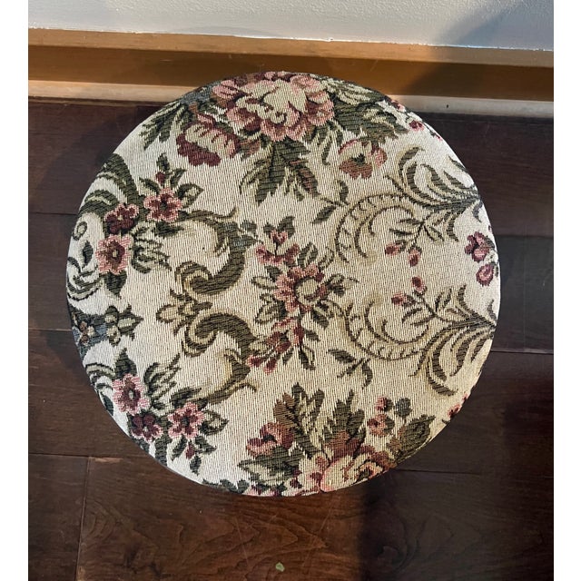 Textile Vintage Carved Wood Footstool With Floral Tapestry Upholstery For Sale - Image 7 of 12