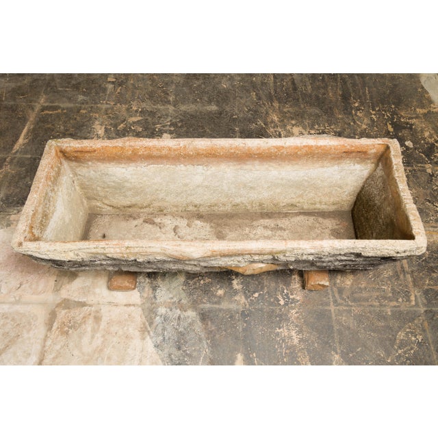 Rustic Rustic Pair of Faux Bois Midcentury Trough Shaped Concrete Planters, circa 1930 For Sale - Image 3 of 12