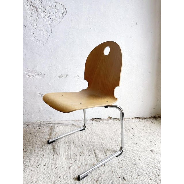 Industrial Mid-Century Modern Stacking Chair in Bentwood and Chrome, France, 1980s For Sale - Image 3 of 13
