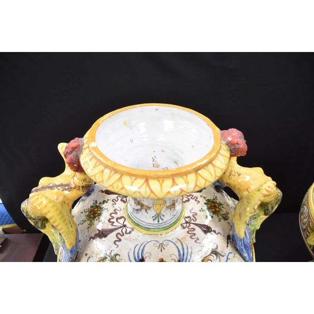 Pair of Large Antique Italian Majolica Urns For Sale - Image 11 of 11