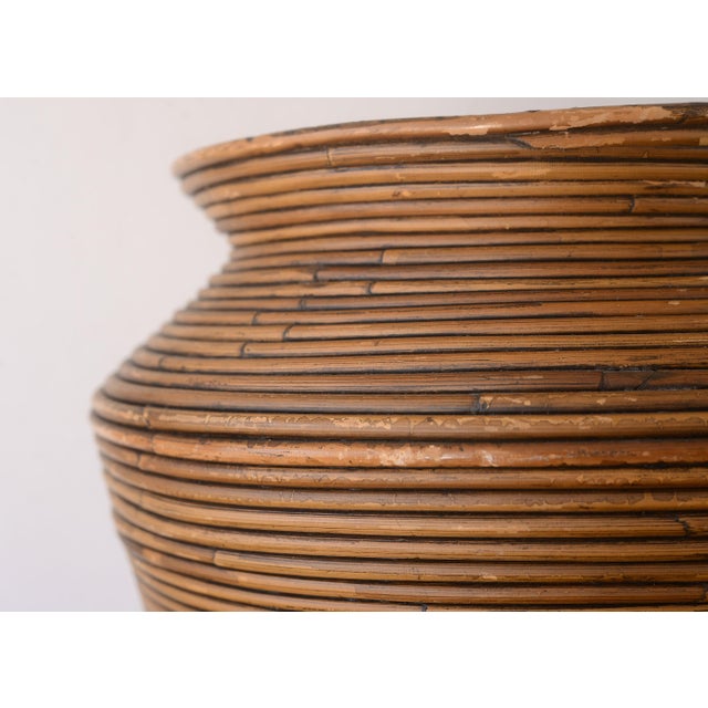 1970s Vintage Boho Gabriella Crespi Style Pencil Reed Rattan Floor Vase For Sale - Image 5 of 12