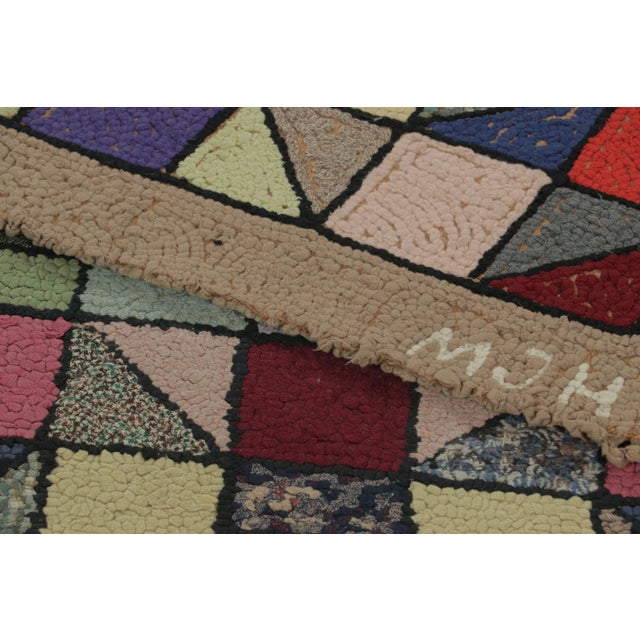Purple Antique Hooked Rug With Playful Geometric Grid in Multicolor - Rug & Kilim For Sale - Image 8 of 8