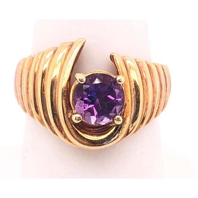 Contemporary 14 Karat Yellow Gold With Center Amethyst Dome Fashion Ring For Sale - Image 3 of 6