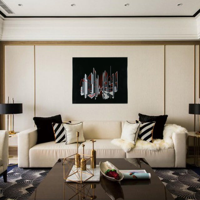 Cityscape Kinetic Optical Op Art Painting on Plexiglass by l.l. Long, 1980 For Sale - Image 11 of 15