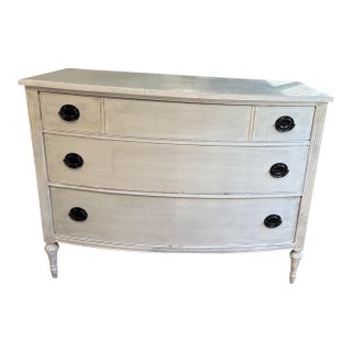 Vintage Bowfront Chest of Drawers, Featuring Traditional Fluted Side Columns and Elegant Turned Legs. For Sale