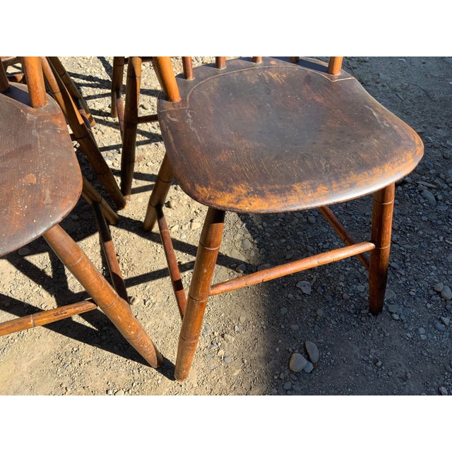 American Set of Eight 19th Century Plank Seat Farm Chairs For Sale - Image 3 of 12