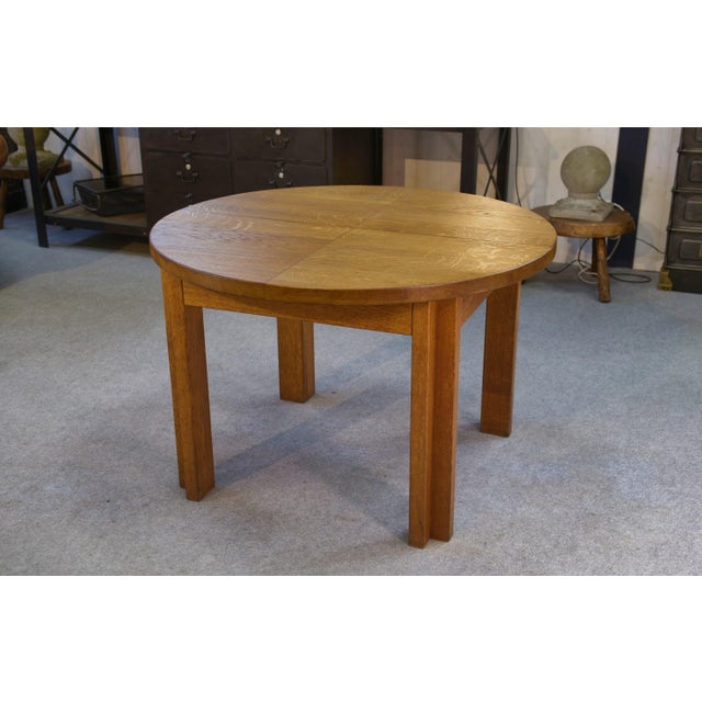 Round Oak Table from Maison Regain, 1970s For Sale - Image 9 of 9
