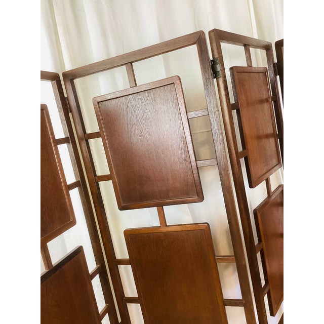Brown Vintage Art Deco 4 Panel Teak Wood Floating Panel Freestanding Room Divider For Sale - Image 8 of 10