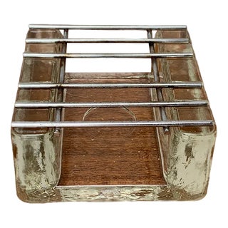 Brutalist Block Glass and Metal Tea Warmer, 1960s For Sale