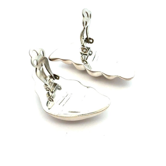 Silver 1990s Pair of Tiffany & Co Puffed Omega Back Wing Earrings Non Pierced Sterling Silver Estate For Sale - Image 8 of 8