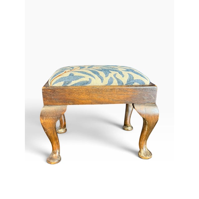 Antique Queen Anne Ottoman in Upholstery and Cabriole Legs by William Morriss, 1890s For Sale - Image 3 of 10
