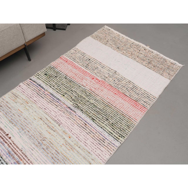 1970s 1970s Vintage Handmade Wool Cotton Cream Runner Rug For Sale - Image 5 of 11