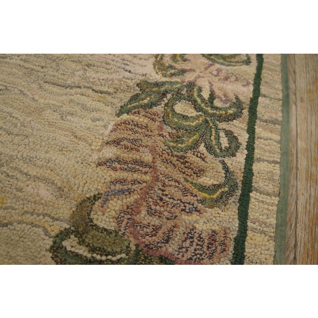 1930s Tan Ecru Floral Folk Art Antique American Hooked Rug 2'2" X 19' Handknotted Wool Carpet For Sale - Image 12 of 18