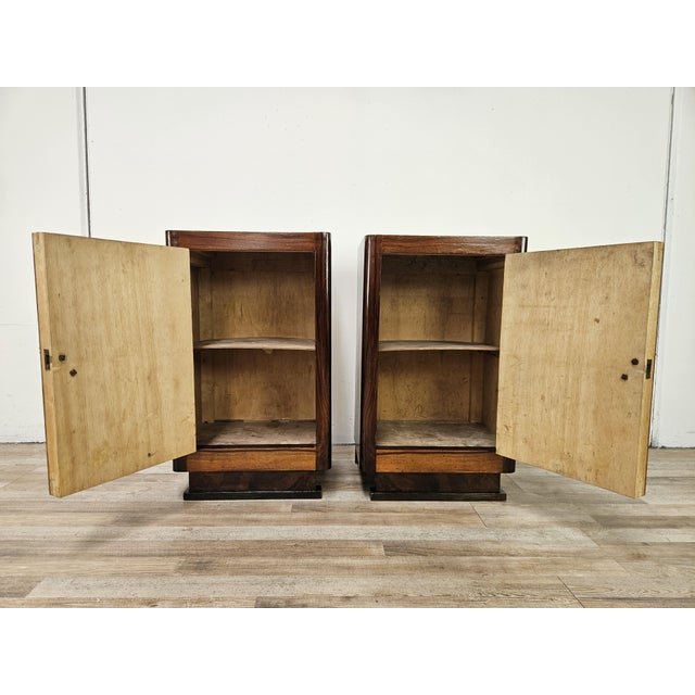 Art Deco Bedside Tables in Walnut Burl with Marble Tops, 1930, Set of 2 For Sale - Image 13 of 18