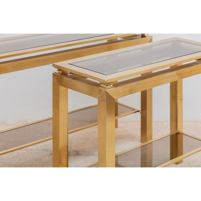 Maison Jansen Brass Console Tables by Guy Lefevre for Maison Jansen, France, 1970s, Set of 2 For Sale - Image 4 of 9