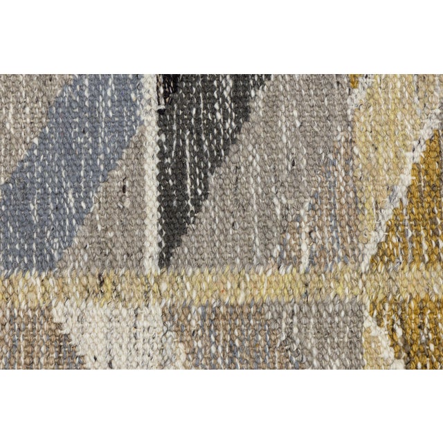 Swedish Flatweave Style Geometric Wool Rug Mid-Century Modern Scandinavian Rug For Sale - Image 9 of 11