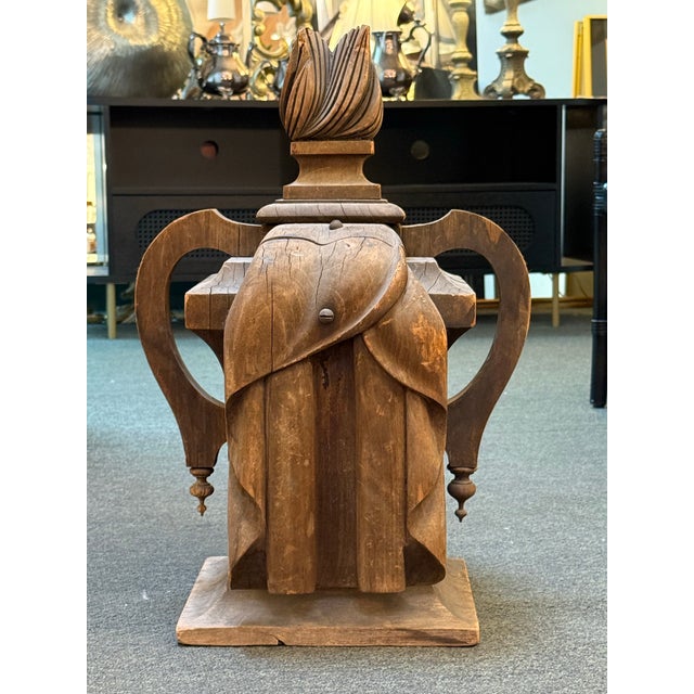 Design Plus Gallery presents a Hand Carved Memorial Bust with an Eternal Flame. This Neoclassical hand-carved flaming urn...