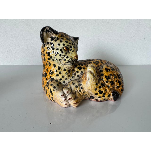 Hollywood Regency Italian Vintage Tiger Cub Decorative Figurines - A Pair For Sale - Image 3 of 11