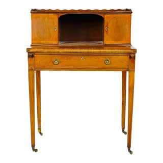 Early 19th Century Georgian Inlaid Mahogany Bonheur Du Jour Desk With Fold-Out Leather Writing Surface For Sale