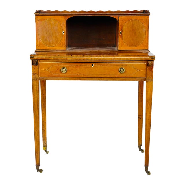 Early 19th Century Georgian Inlaid Mahogany Bonheur Du Jour Desk With Fold-Out Leather Writing Surface For Sale