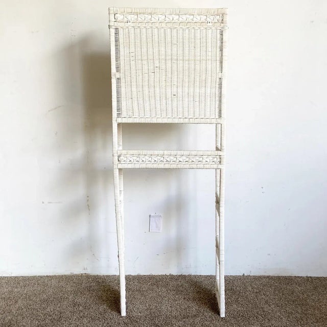 1980s Boho Chic White Rattan and Wicker Bathroom Storage Etagere For Sale - Image 5 of 11