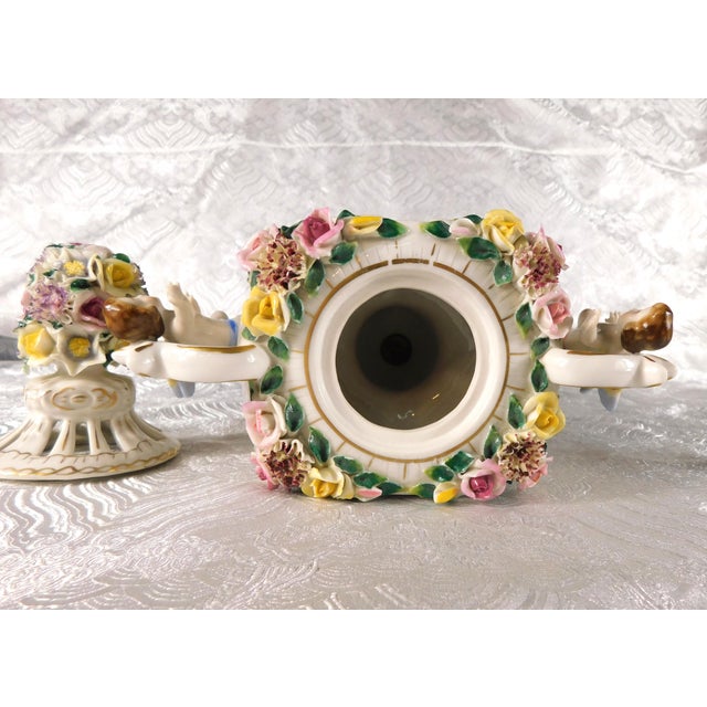 Dresden Footed Bowl With Angels and Three Dimensional Flowers For Sale - Image 14 of 18