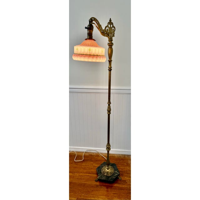 1920s Spanish Revival Brass and Marble Bridge Lamp For Sale - Image 9 of 12