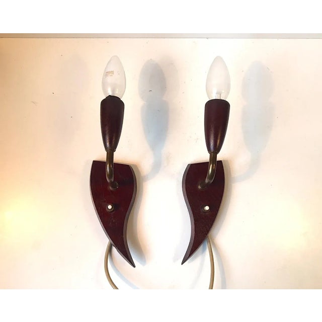 Wood Mid-Century Danish Teak & Brass Wall Lights, 1950s, Set of 2 For Sale - Image 7 of 7