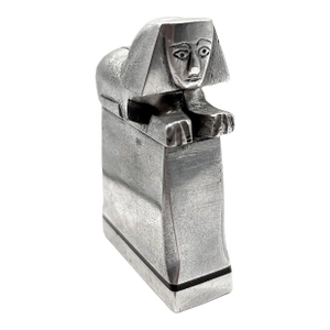 1920s Handmade Bespoke Silver Art Deco Sphinx Lift Arm Lighter With Geometric Inlay