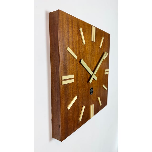 Industrial Vintage Brown Wooden Wall Clock from Pragotron, 1980s For Sale - Image 3 of 16