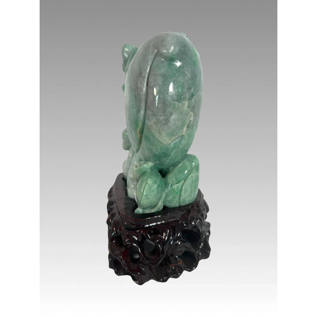 Contemporary Solid Jade Carving of Auspicious Peach With Playful Monkeys on Custom Stand, Chinese Natural Green For Sale - Image 3 of 11