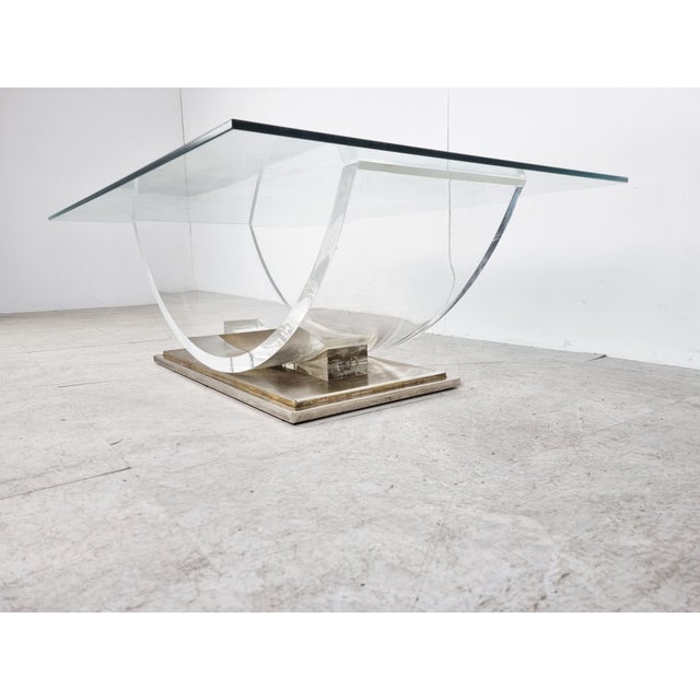 Acrylic Glass and Brass Arch Coffee Table, 1970s For Sale - Image 9 of 12
