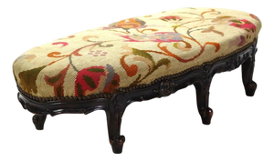Antique Louis XIV Style Carved Walnut Tapestry Long Footstool C1890