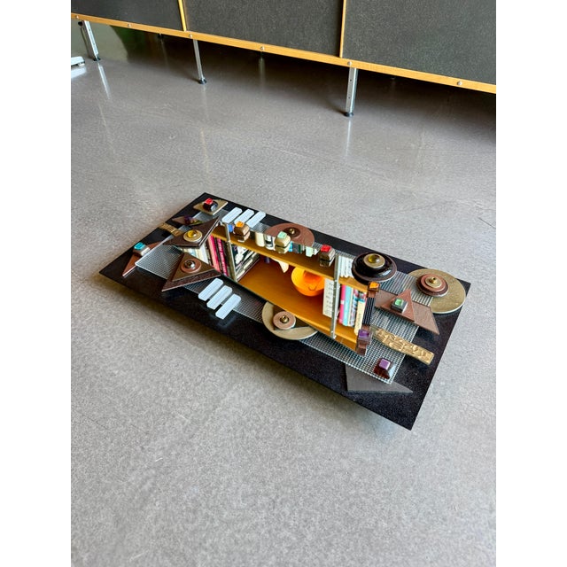 1990s Postmodern Mixed Media Studio Glass Mirror Asymmetrical Memphis Style Geometric Brutalist Wall Sculpture For Sale - Image 5 of 18