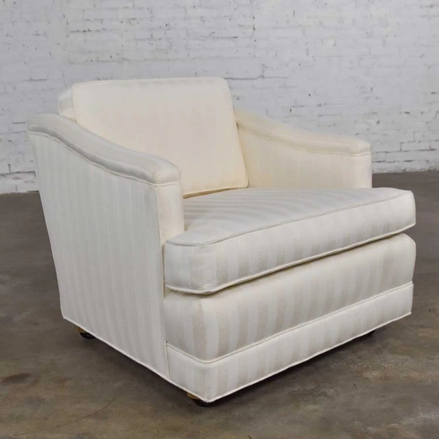 Mid-Century Modern Off White Tone on Tone Stripe Lounge Chair on Rolling Casters For Sale - Image 13 of 13