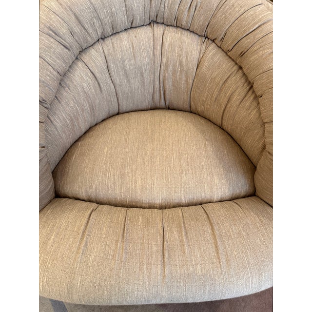 1980's Ruched Back Swivel Barrel Chair For Sale - Image 13 of 15
