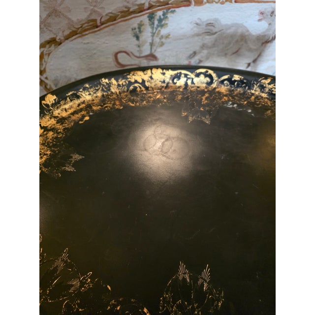 English Black and Gold Papier Mache Tray Table For Sale - Image 3 of 9