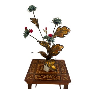 70’s Brass and Onyx Flower Sculpture For Sale