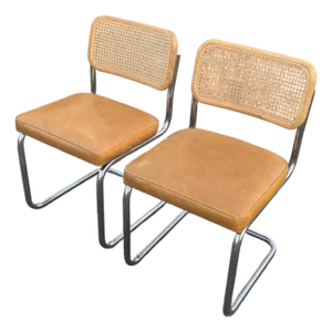 Late 20th Century Mid Century Cantilever Dining Chairs Attributed to Marcel Breuer Set of 2