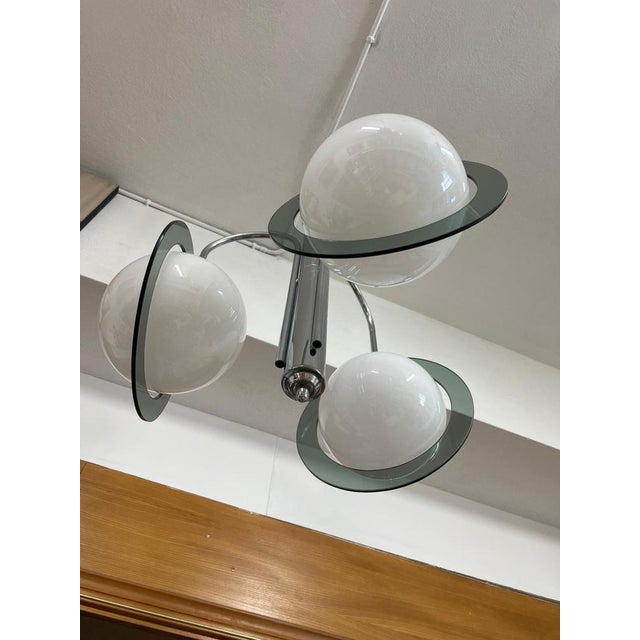 Vintage Space Age Steel and Glass Pendant Light, 1970s For Sale - Image 6 of 11