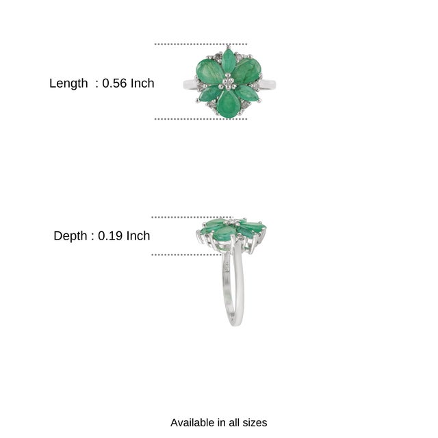 3.05 Ct Natural Zambian Emerald & Diamond Floral Ring, Size 7 For Sale - Image 9 of 15