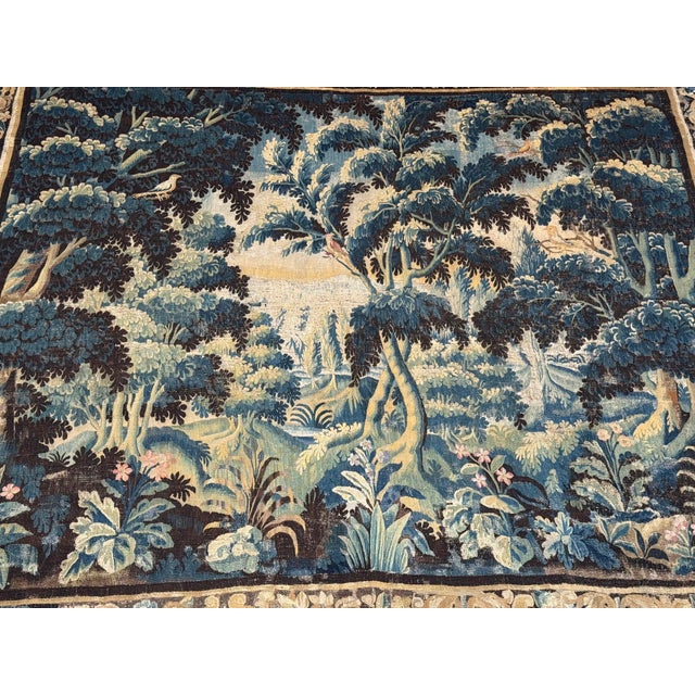 17th Century Flemish Verdure Tapestry Landscape With Woodland Scene, Circa 1600s For Sale - Image 4 of 9