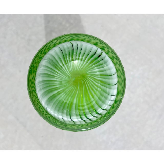 Mid-Century Modern Large Murano Style Green Cased Glass Lattice Twist Vase – Hand Blown Art Glass For Sale - Image 3 of 5